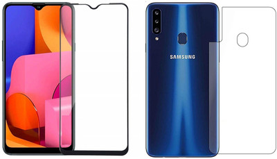 ELEF Front and Back Tempered Glass for Samsung Galaxy A20s Front 11D Black Tempered Glass Back Flexible Trink(Pack of 2)
