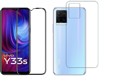 ELEF Front and Back Tempered Glass for Vivo Y33s Front 11D Black Tempered Glass Back Flexible Trink (Not Glass)(Pack of 2)