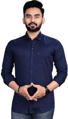 IKG Men Solid Casual Dark Blue Shirt