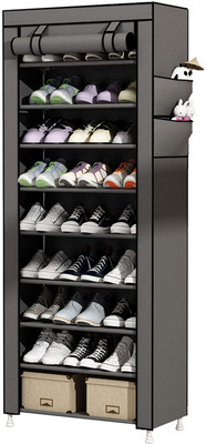 GlowSilk Multipurpose Plastic with Non-Woven 100GSM Fabric Cover Shoe/Cloth/Toy/Book Rack Metal Shoe Stand(Grey, 9 Shelves, DIY(Do-It-Yourself))