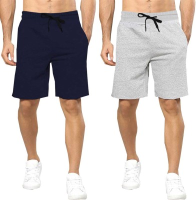 TRIPR Solid Men Dark Blue, Grey Regular Shorts