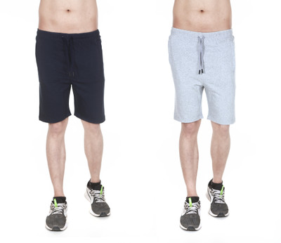 MUKHAKSH Solid Men Blue, Grey Basic Shorts
