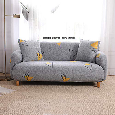 HOUSE OF QUIRK Polyester Geometric 2 Seater Sofa Cover(Grey Pack of 1)