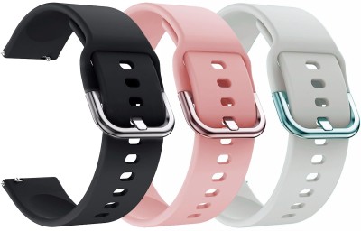 AOnes Pack of 3 Silicone Belt & Metal Buckle for Noise Colorfit Caliber 2 Buzz Smart Watch Strap(Black, Pink, White)