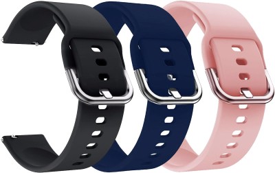AOnes Pack of 3 Silicone 20mm Watch Strap with Metal Buckle for Techking Pro 3 Smart Watch Strap(Black, Blue, Pink)