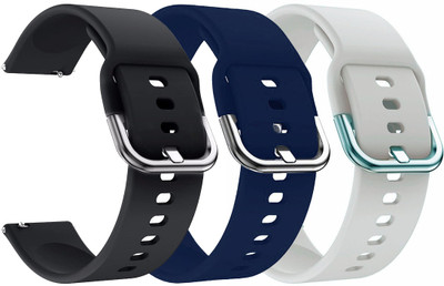 AOnes Pack of 3 Silicone Watch Strap with Metal Buckle for Noise Noisefit Fuse Plus Smart Watch Strap(Black, Blue, White)