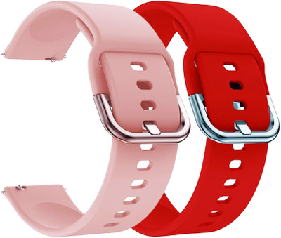 AOnes Pack of 2 Silicone 20mm Watch Strap with Metal Buckle for Aqfit W10 Smart Watch Strap(Pink, Red)