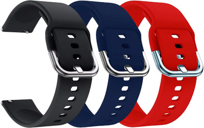 AOnes Pack of 3 Silicone Watch Strap with Metal Buckle for Noise Noisefit Fuse Plus Smart Watch Strap(Black, Blue, Red)