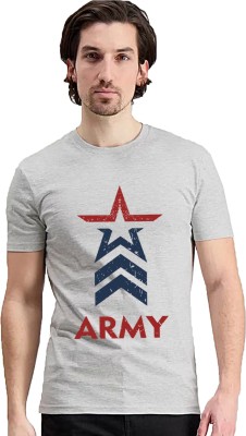 ADRO Printed Men Round Neck Grey T-Shirt