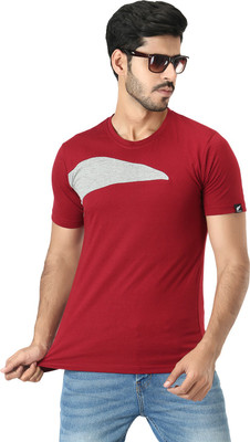 Polo Plus Colorblock Men Round Neck Maroon T-Shirt