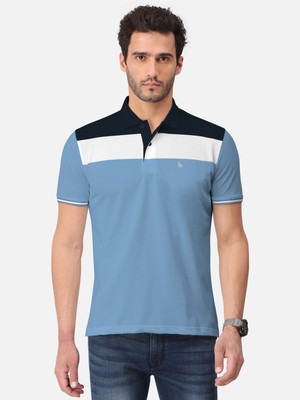 Bullmer Colorblock Men Polo Neck Blue T-Shirt