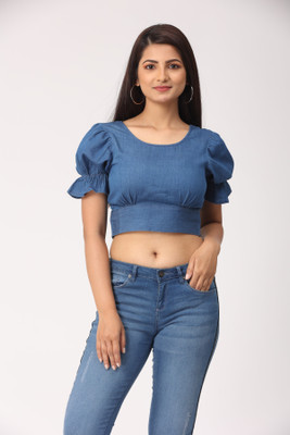 Urban Poche Casual Solid Women Blue Top