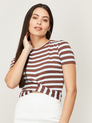 Ginger by Lifestyle Casual Striped Women White, Brown Top