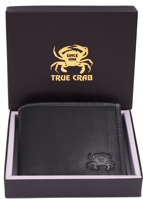 TRUE CRAB Men Casual Black Genuine Leather Wallet(8 Card Slots)