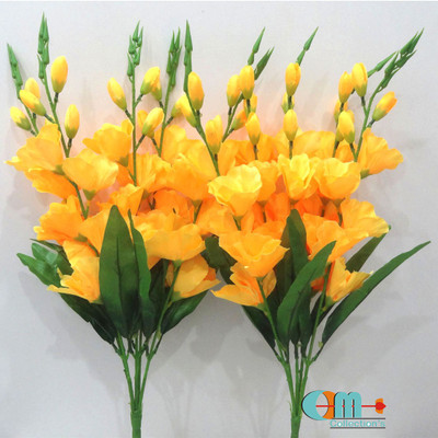 OM COLLECTIONS Gladiolus Artificial Flower Yellow Gladiolus Artificial Flower(25 inch, Pack of 2, Flower Bunch)