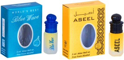 Al-Nuaim Blue Wave+Aseel 3 ml Combo - 2 Attar Roll-On |Women, Men| Alcohol Free Floral Attar(Floral)