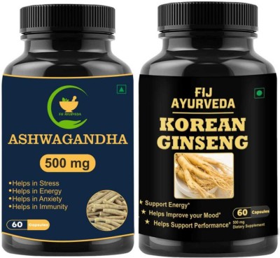 FIJ AYURVEDA Ashwagandha Capsule with Korean Ginseng Capsule for Anxiety, Stress & Energy(Pack of 2)