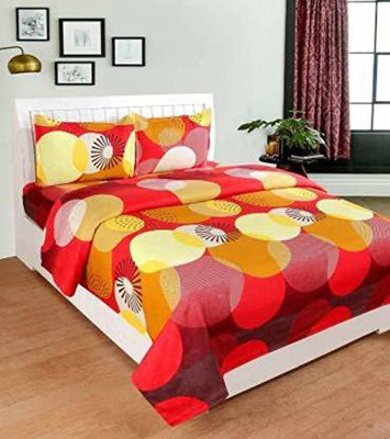MORADO 144 TC Polycotton Double Printed Flat Bedsheet(Pack of 1, Red Gola)