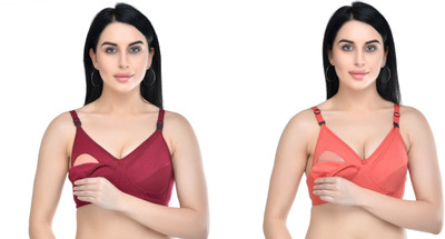 lingrie set Women Maternity/Nursing Non Padded Bra(Maroon, Orange)