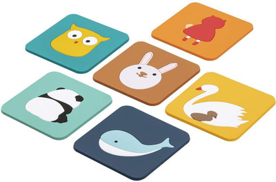 RASTVI Square Reversible Rubber Coaster Set(Pack of 6)