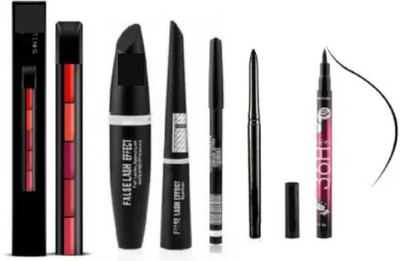 Pohok 5 in 1 Red Lipstick & 3 In 1 (Eyeliner,Kajal,Mascara) & 36 Hour Eyeliner & Kajal(6 Items in the set)