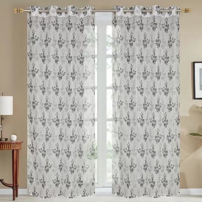 BeautifulGhar Creations 154 cm (5 ft) Tissue Semi Transparent Window Curtain Single Curtain(Floral, Grey)