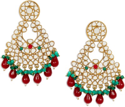 ACCESSHER Gold Plated Statement Chandelier Earring studded with Mirrors & Multi Beads Brass Drops & Danglers