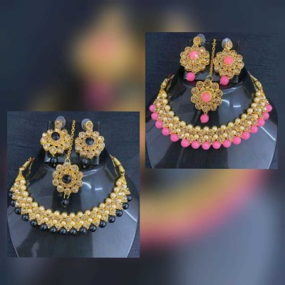 AD Fashion Store Alloy Gold-plated Pink, Black Jewellery Set(Pack of 1)