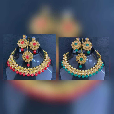 AD Fashion Store Alloy Gold-plated Red, Blue, Gold Jewellery Set(Pack of 1)