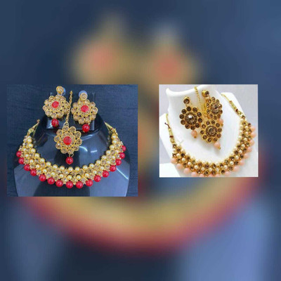AD Fashion Store Alloy Gold-plated Red Jewellery Set(Pack of 1)