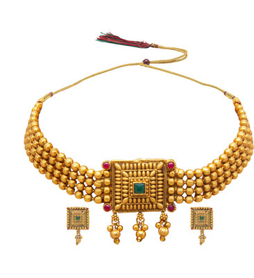 Shining Jewel Brass Gold-plated Gold, Ruby Red, Green Jewellery Set(Pack of 1)