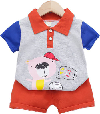 Bold N Elegant Baby Boys Party(Festive) T-shirt Shorts(Grey, Red)
