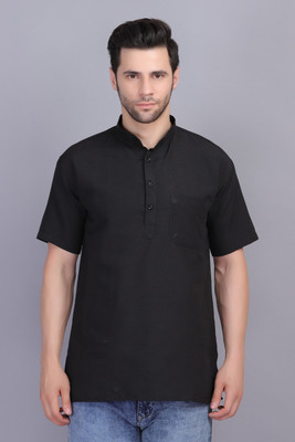 AXOLOTL Men Solid Straight Kurta(Black)