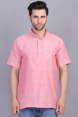 AXOLOTL Men Solid Straight Kurta(Pink)