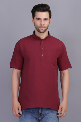 AXOLOTL Men Solid Straight Kurta(Maroon)