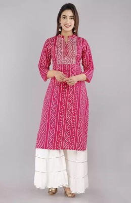 Ritupal COLLECTION Women Bandhani Straight Kurta(Red)