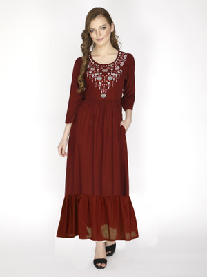 SHASHVI Women Embroidered Anarkali Kurta(Maroon)
