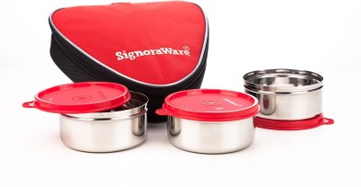 Signoraware Sleek steel red 3 Containers Lunch Box(1050 ml)