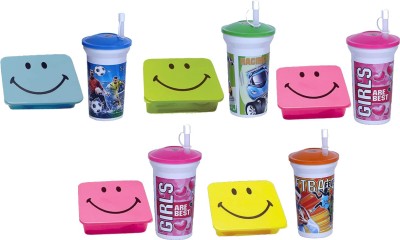ShubhKraft Return Gift In Bulk / Smiley Lunch Box & Straw Sipper Combo Set For Kids (5 Pcs) 1 Containers Lunch Box(250 ml)