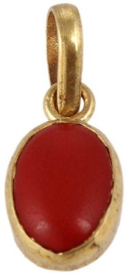 Jaipur Gemstone Original & Natural Red Coral Stone for Women Gold-plated Coral Copper Pendant