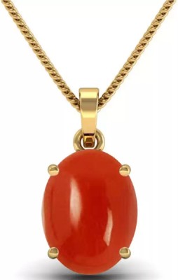 Jaipur Gemstone Natural Red Coral Stone pendant For Girls Gold-plated Coral Copper Pendant