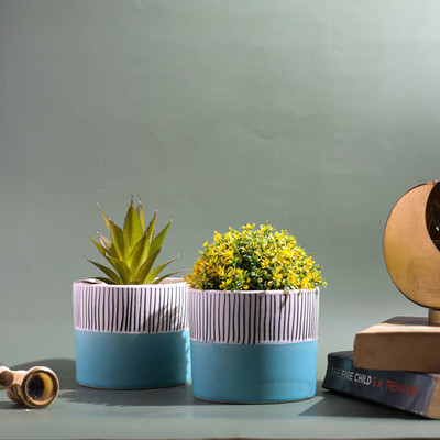 Jimkia Ceramic Pot For Plants Top Lining Planter Pot Set Of 2 Gamle For Table Decor Plant Container Set(Pack of 2, Ceramic)