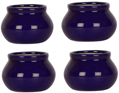 OriginalCeramics SMALL MATKI SHAPE BLUE CERAMIC POT Plant Container Set(Pack of 4, Ceramic)