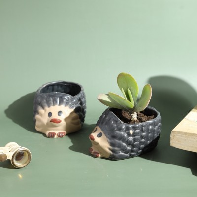 Jimkia Ceramic Planter Pot Cute Rat Container For Succulent Plants Set Of 2 Flower Pot Plant Container Set(Pack of 2, Ceramic)