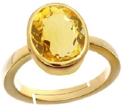 Jaipur Gemstone Natural Citrine Stone Unisex Copper Citrine Gold Plated Ring