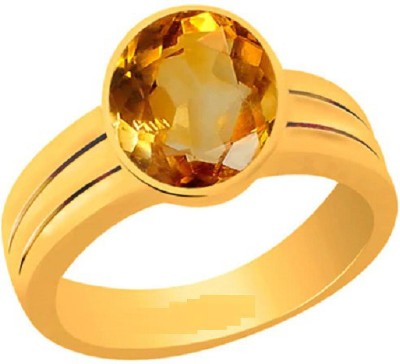 RATAN BAZAAR Citrine Gemstone For Unisex Copper Citrine Gold Plated Ring