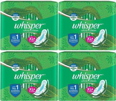Whisper ultra Clean XL+ ( 15+15+15+15 pads ) Sanitary Pad (Pack of 60)