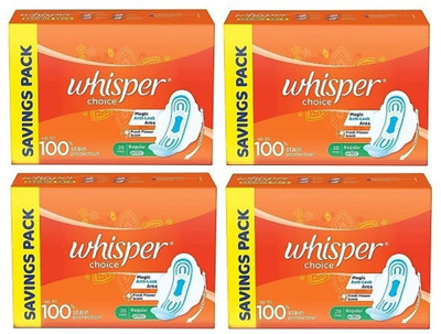 Whisper Choice Sanitary Regular Pads Women, Regular, 20+20+20+20 Napkins Sanitary Pads Sanitary Pad (Pack of 4)