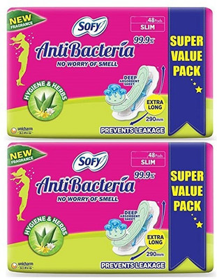 SOFY ANTIBACTERIA EXTRA LONG XL - 48+48 Sanitary Pad(Pack of 96)