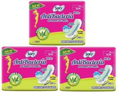 SOFY ANTIBACTERIA EXTRA LONG XL - 14+14+14 Sanitary Pad(Pack of 42)